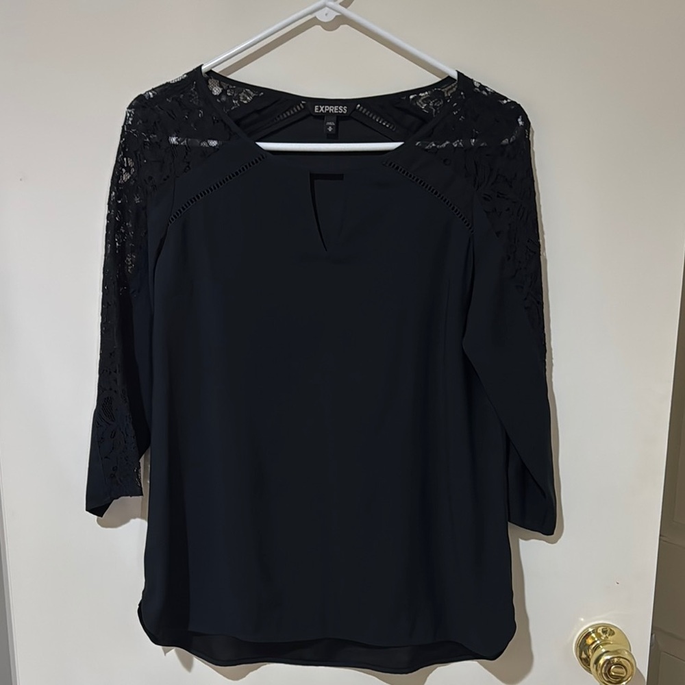Express Women's Black Lace 3/4 Sleeve Top medium
